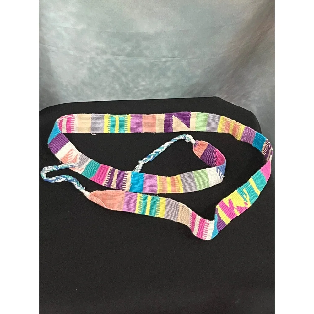 Lot of 2 Handwoven Cotton Sash Belts Rasta and‎ Pastel Multi Color Woven Ties